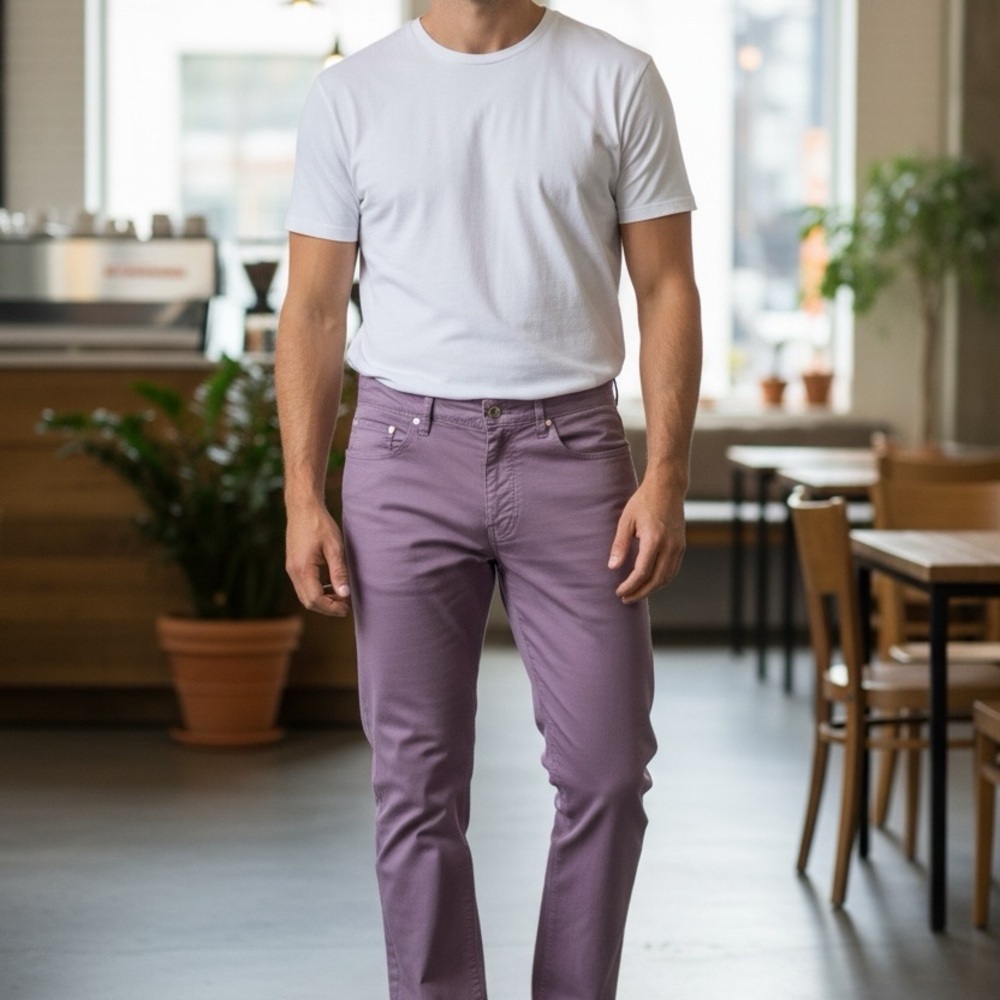 Faconnable Paris Men’s Cotton Pants | Tailored lavender Trousers | EU Style